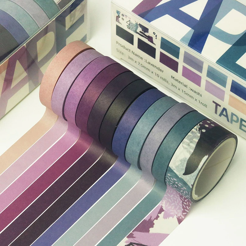 11Pcs 레인보우 Washi 테이프 스크랩북 용품 Washitape 기본 장식 접착 테이프 일기 저널 편지지 Washi 테이프 세트