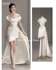 FANAN Korea Sheath Ivory Off the Shoulder Wedding Dresses Satin Backless Hi-Lo 웨딩드레스  Ruched Customized Bride Gowns Plus Size 1