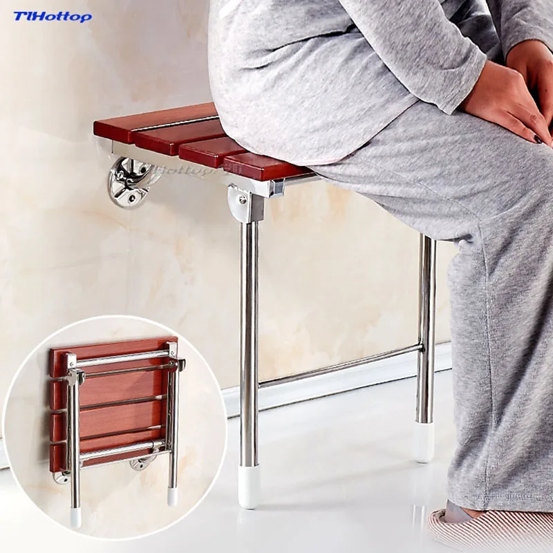 Tlhottop Wood Folding Bath Shower Seat  Wall Mounted Relaxation Shower Chair Solid Seat Spa Bench Saving SpaceBathroom YJ-2058 4