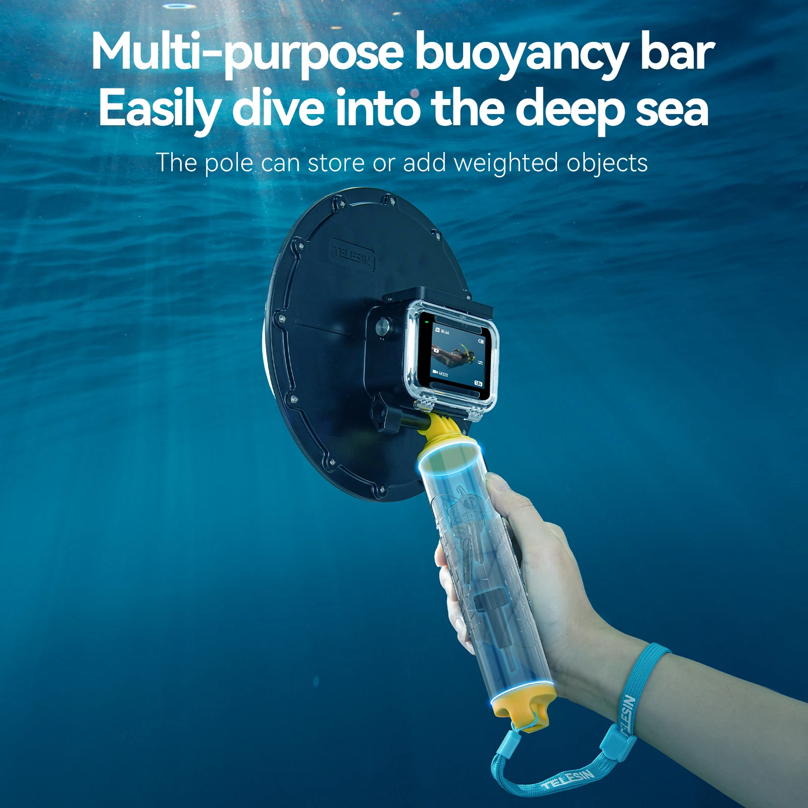 TELESIN Dome Port for DJI Action 5 Pro 4 3 Gopro Hero 13 12 11 10 9 7 6 5 Diving Waterproof Housing with Floating Grip Trigger 5