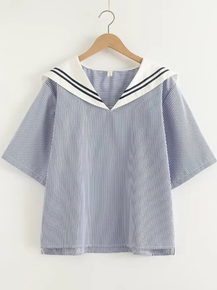 New Fashion High Quality Cotton Shirts Sweet Stripe Sailor
