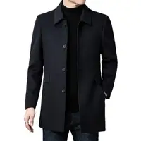 Manteau coupe-vent en laine Double face moyen et Long pour hommes, veste en laine à revers quatre saisons 5