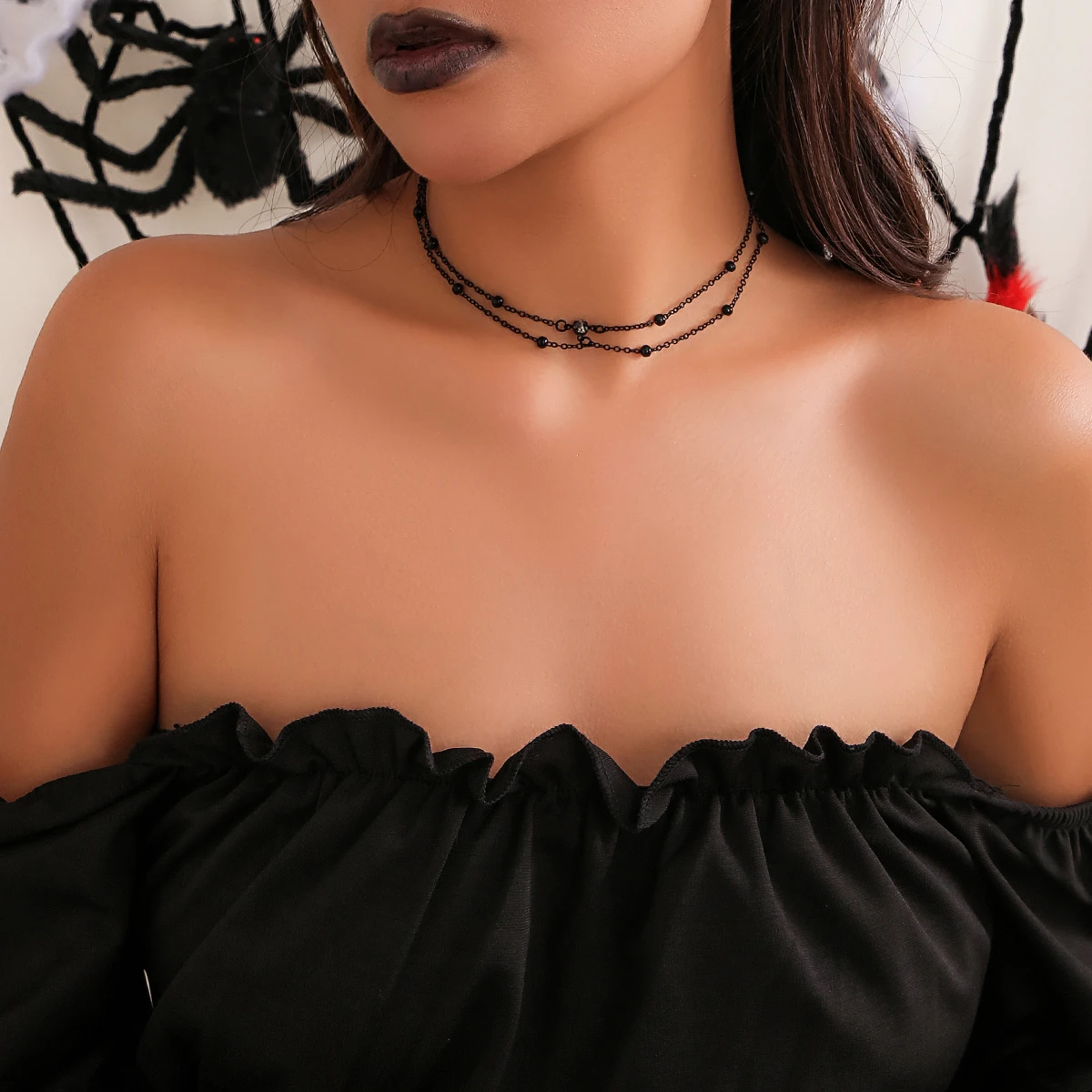 Buy The Black Layered Choker with Black Bead | JaeBee Jewelry