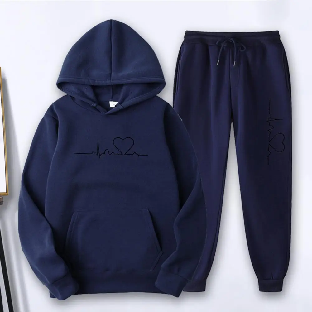 Stylish Hooded Tracksuit for Men Printed Hoodies Jogger Pants Set for Women Men Sports Wear for Autumn Winter Elastic Waist