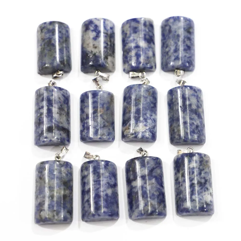 

Natural Stone Sodalite Semi Pillar Pendant Necklace Costume Decoration Fashion Charms Jewelry Making Accessories Wholesale 30Pcs