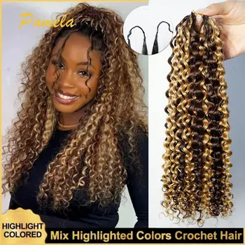Highlight Colored Feather Crochet Hair 4/27 Colored Curly Pre Looped Pre Separated Knotless Crochet Human Hair For Woman 1