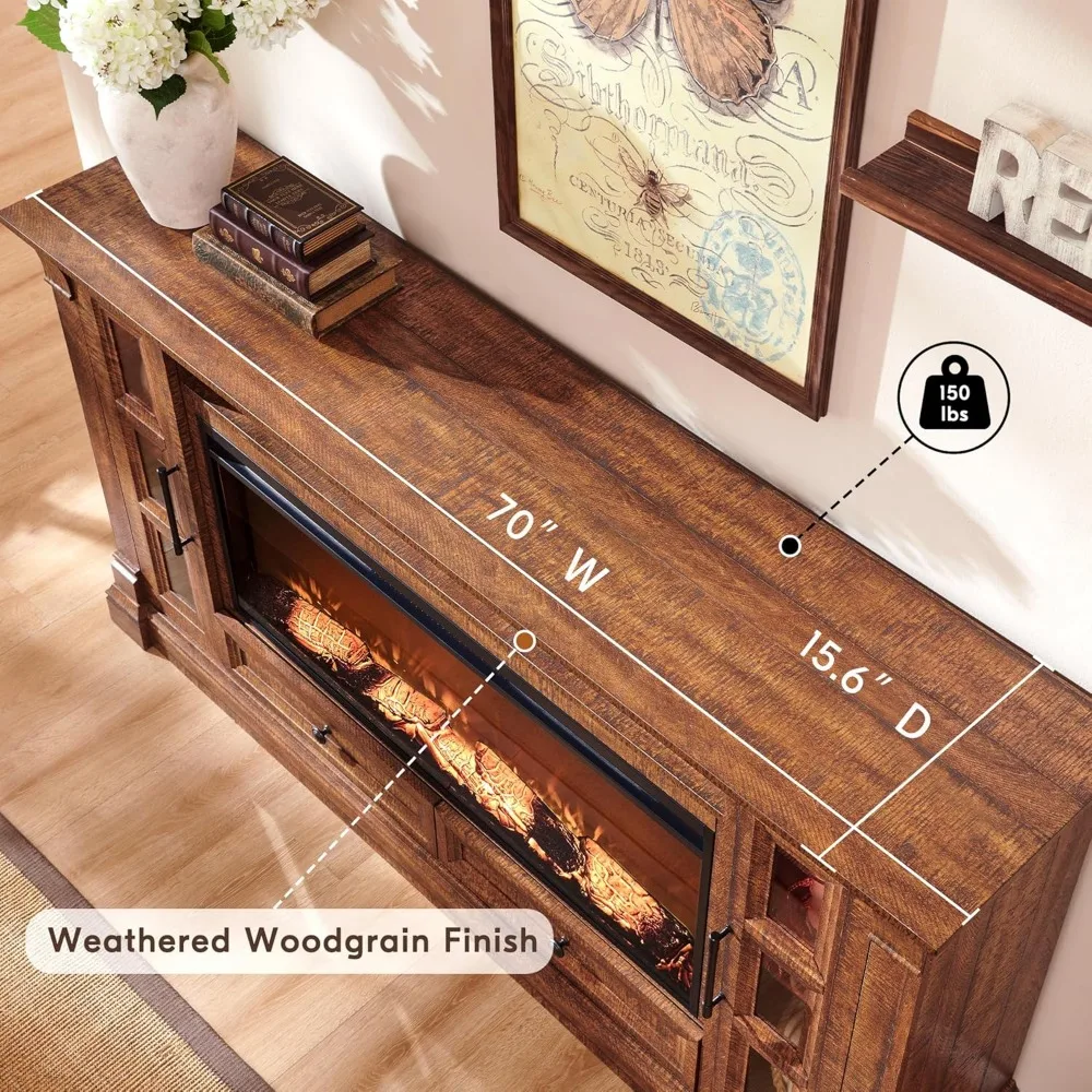 TV Stand with Fireplace for up-to-80 TV, Farmhouse 72" Entertainment Center with 42" Electric Fireplace 5