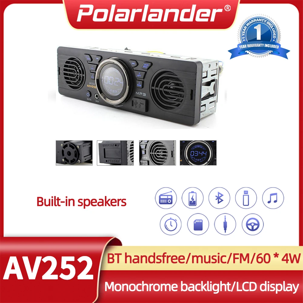 Car Multimedia Player Car Radio Car Radio Player Car Music Player AV252 built-in 2 speakers car radio 12V Bluetooth handfree FM USB SD AUX IN audio in dash stereo MP3 player