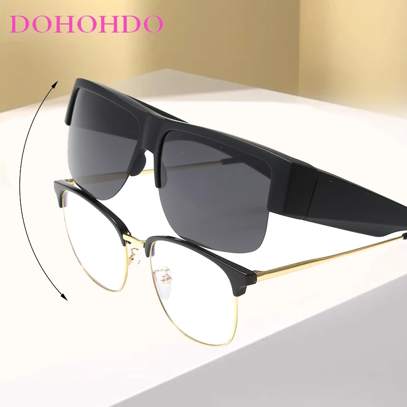 Vintage Half-Frame Polarized Sunglasses with Photochromic Black Lenses