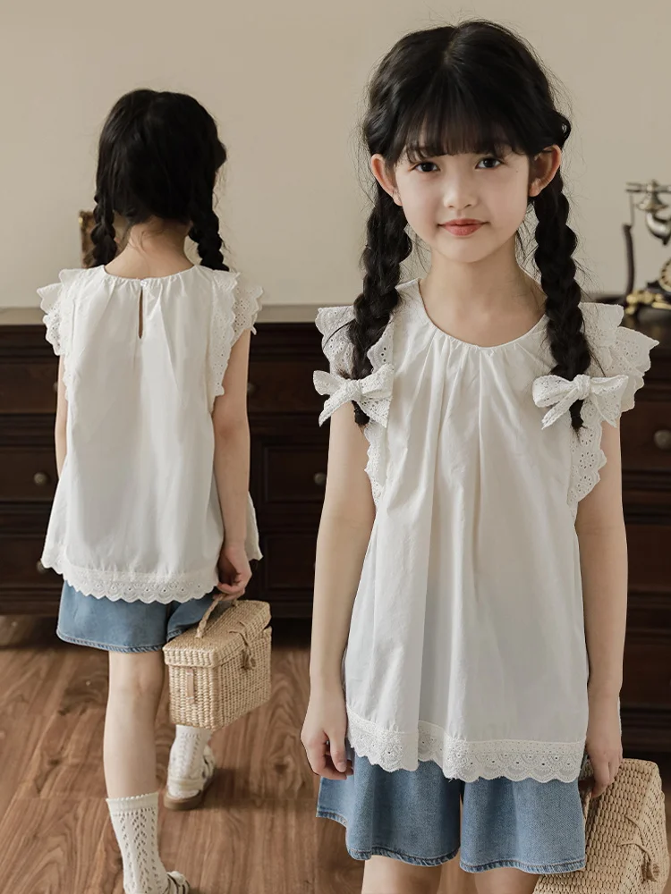 

Летняя кружевная майка для девочек 4-6 лет