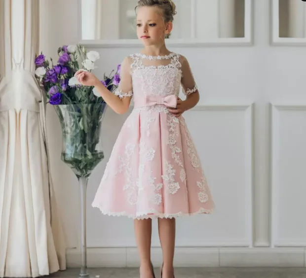 

New Arrival Children Skirt White Princess Flower Girl Dresses Lace Appliques Communion Gowns Kids pageant Gowns