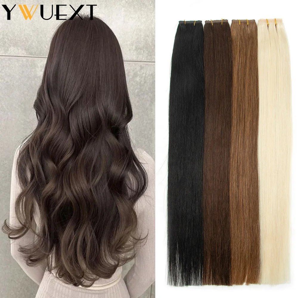 double-invisible-pu-weft-human-hair-extensions-16-24-twin-tabs-25cm-long-no-glue-natural-straight-pull-through-hair-bundles