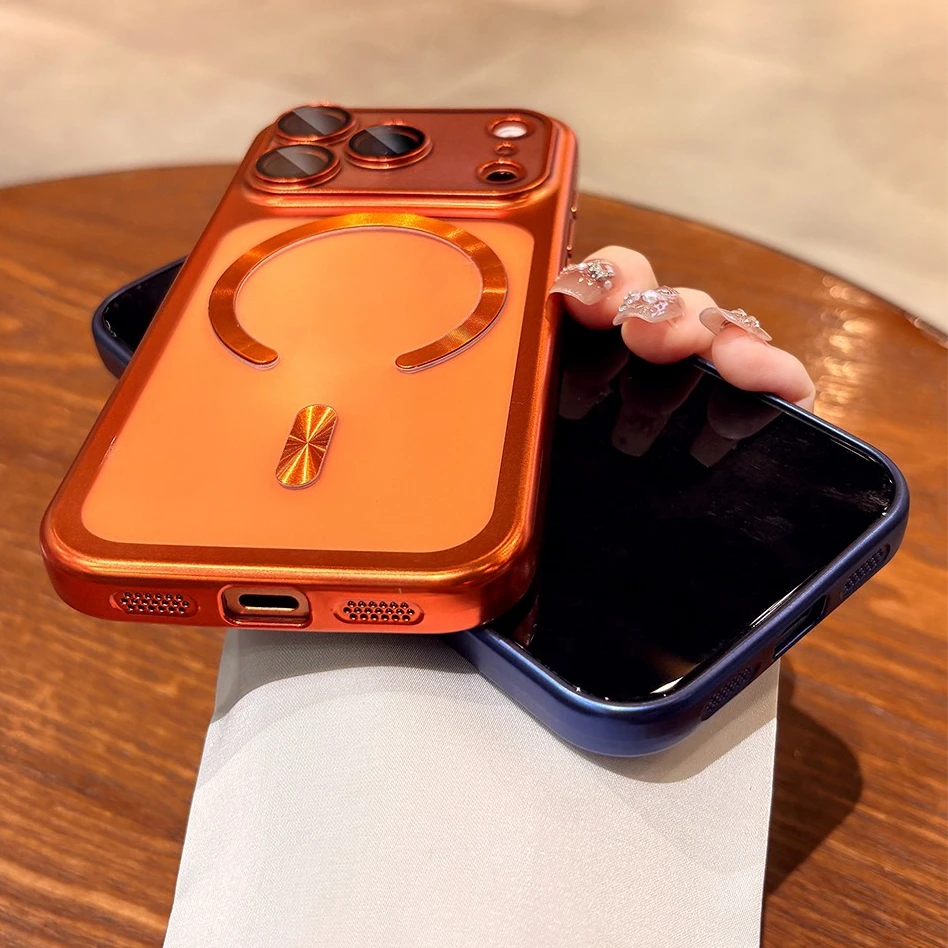 Official Orange Magnetic MagSafe Case - Transparent Soft TPU Camera Protector Cover