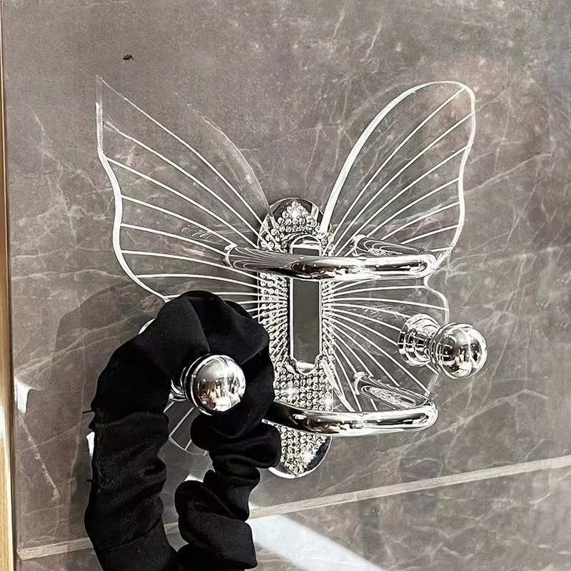 Light Luxury Butterfly Comb Storage Shelf Punch-free Acrylic Hook Wall Hanging Hair Band Hair Ring Storage Hook Towel Key Hooks