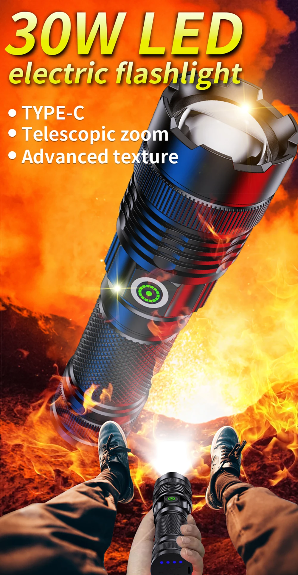 Description Picture 3 of itemSuper Bright Spotlight Long Range LED Flashlight 100000 Lumen Built-in Battery USB Charging Waterproof Portable Camping Torch