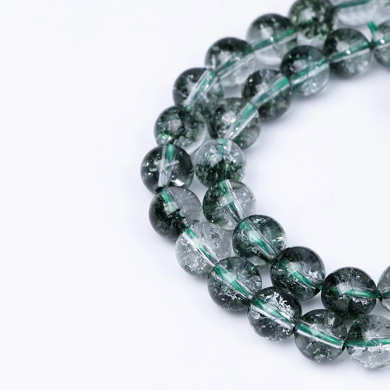 Natural Stone Beads Green Ghost Quartz Round Loose Beads For Jewelry Making DIY Bracelet Ear Studs Accessories Wholesale