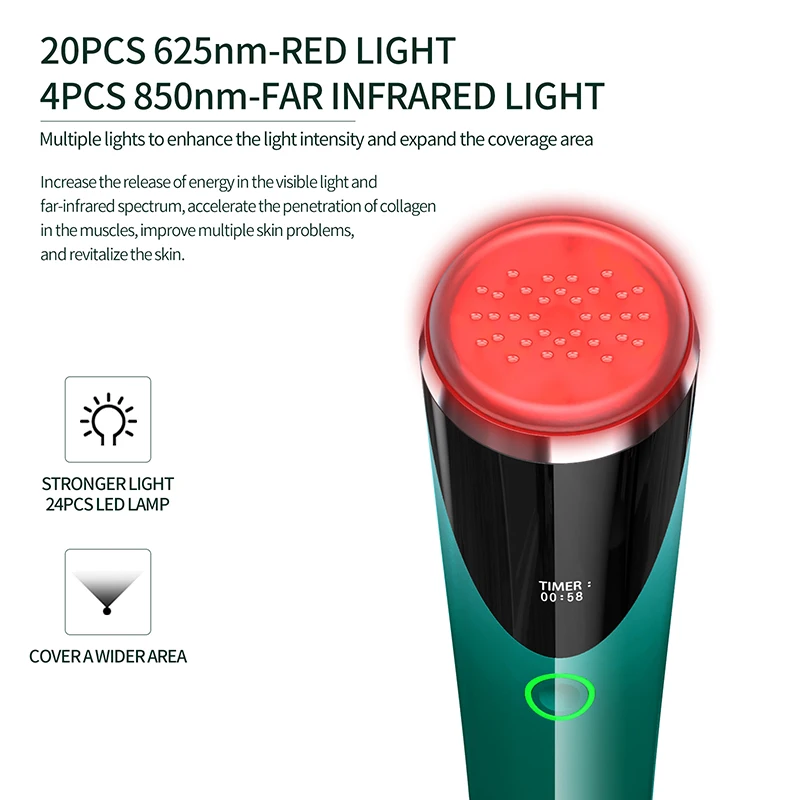 Glass Head Red Light Beauty Device 625nm Far Infrared Light 850nm Therapy Collagen Regeneration Device With Heating Skin Lifting