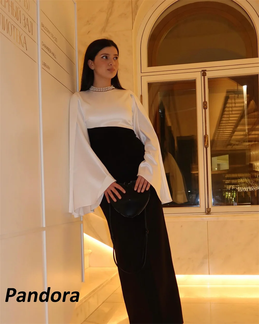 Pandora Contrast Color Mermaid O Neck Dubai Prom Dress Flare Sleeves Summer Elegant Evening Party Dress 2024 robes de soirée