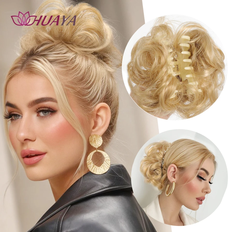 Synthetic Chignon Messy Hair Bun Claw Clip in Hair Piece Wavy Curly  Bun Ponytail Extensions Scrunchie Hairpieces for Women