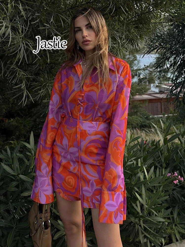

Женский комплект из 2 предметов Jastie, элегантная рубашка с длинным рукавом и мини-юбка с высокой талией и принтом в стиле бохо, 2024
