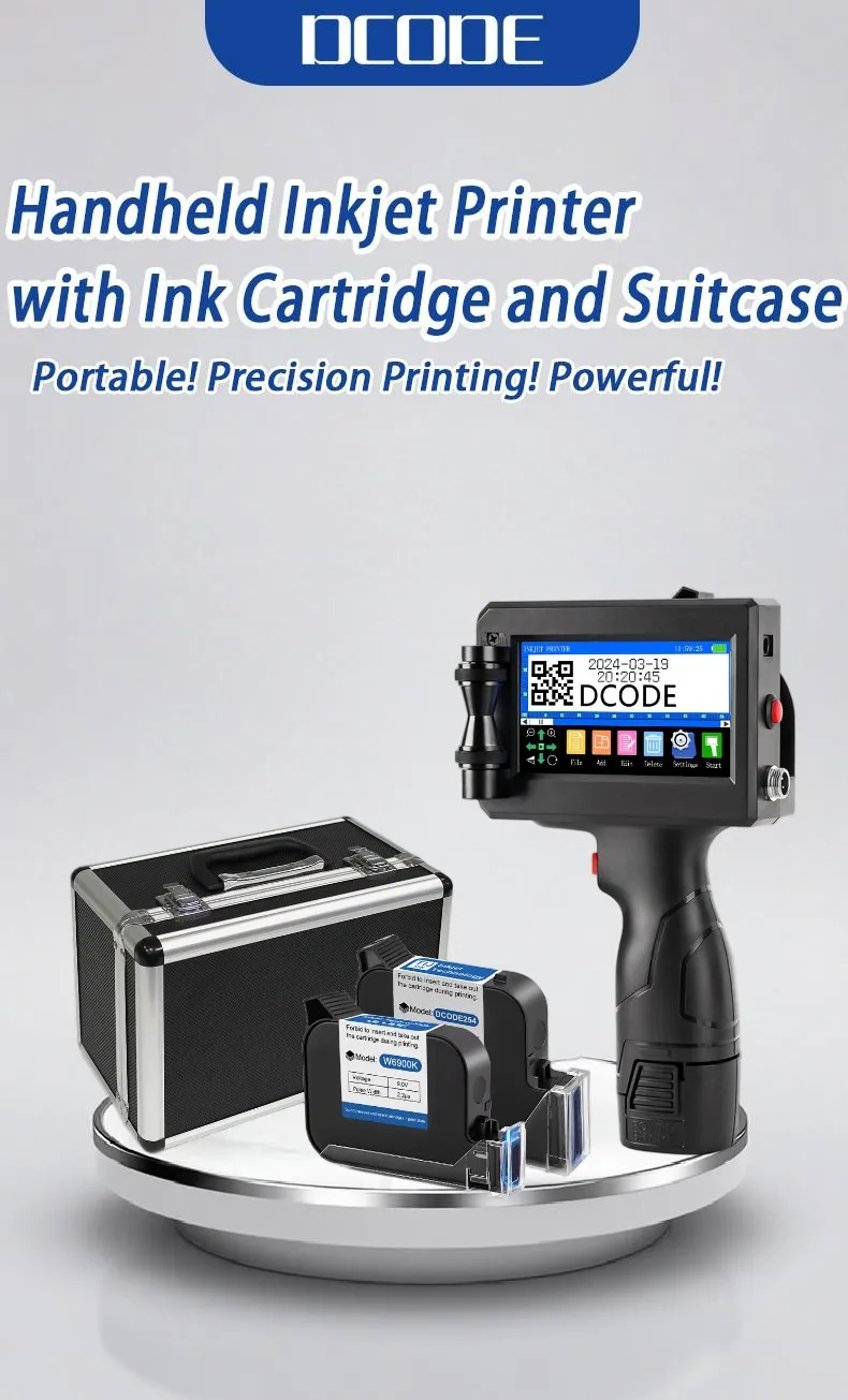 1750PLUS Portable Handheld Inkjet Printer with Black Metal Suitcase 12.7/25.4mm