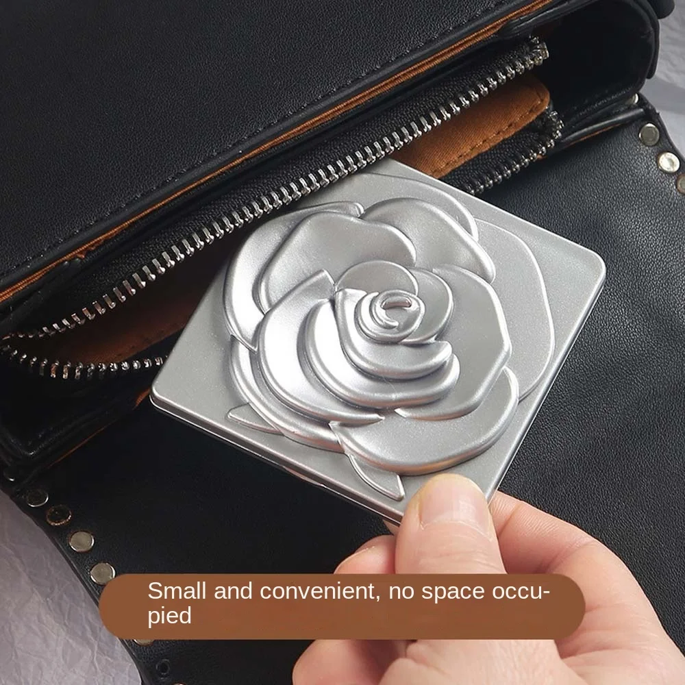 Mini Square Fold Makeup Mirror Rose Flower Compact Cosmetic Mirror Desktop Stand Mirror Double-sided ABS Vanity Mirror Lady/Girl