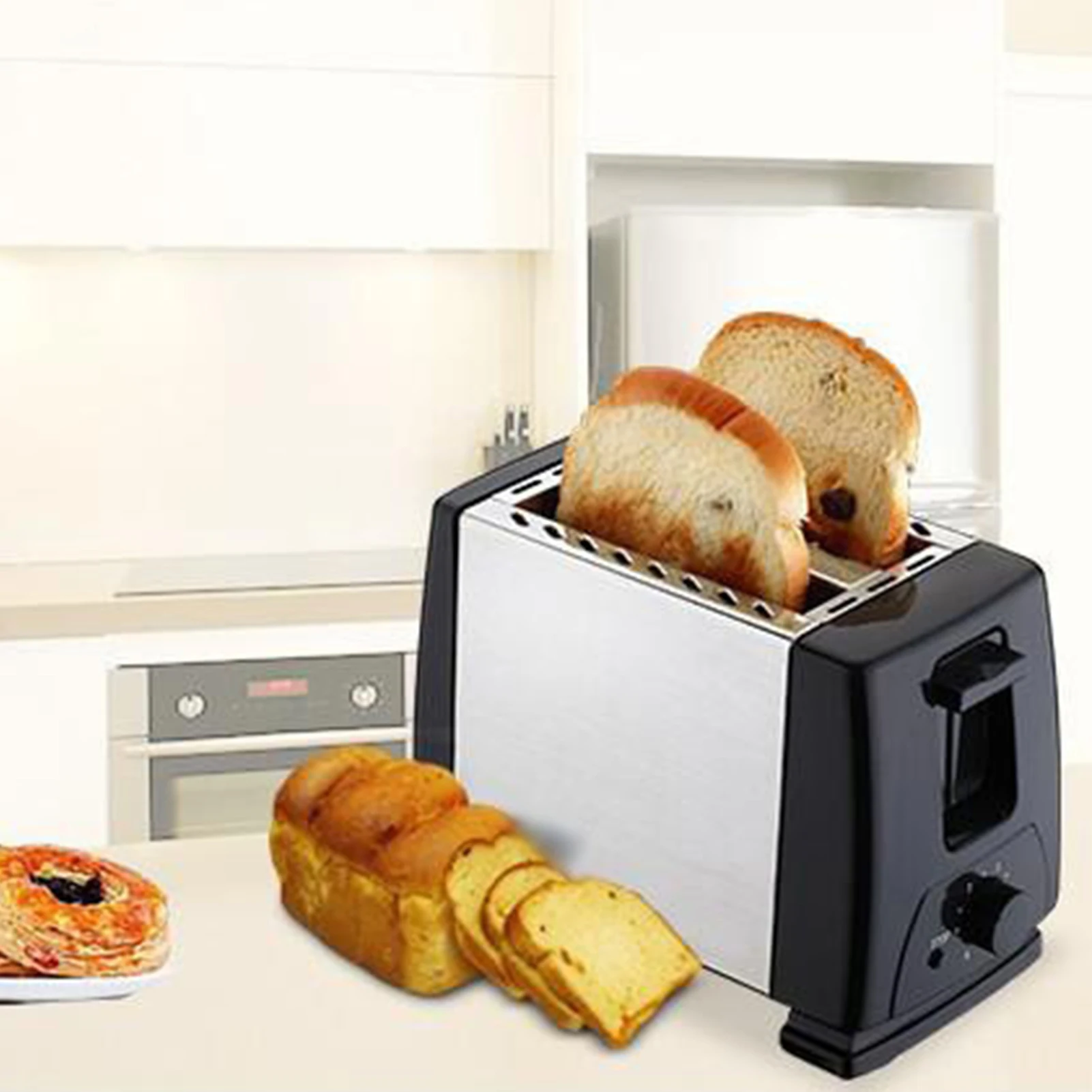 Electric Toaster Fryer Household Automatic Bread Toaster Fast Heating 2 Slices Slots Bread Maker Cooking Stainless Steel Baking Breakfast Machine bread machine,electric toaster fryer