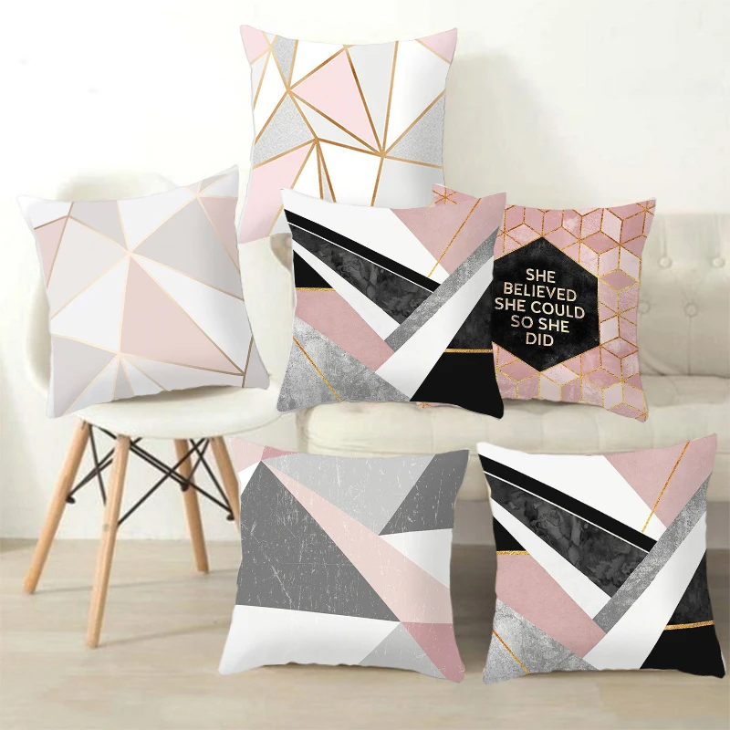 

Pink Gold Geometric Pattern Pillowcase Home Bed Sofa Decoration Car Office