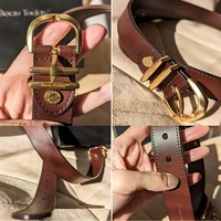 BeauToday Belt Women Cow Leather Horseshoe Buckle Sewing Retro Designer Ladies Jeans Dress Waistband Handmade 91005 - Image 6