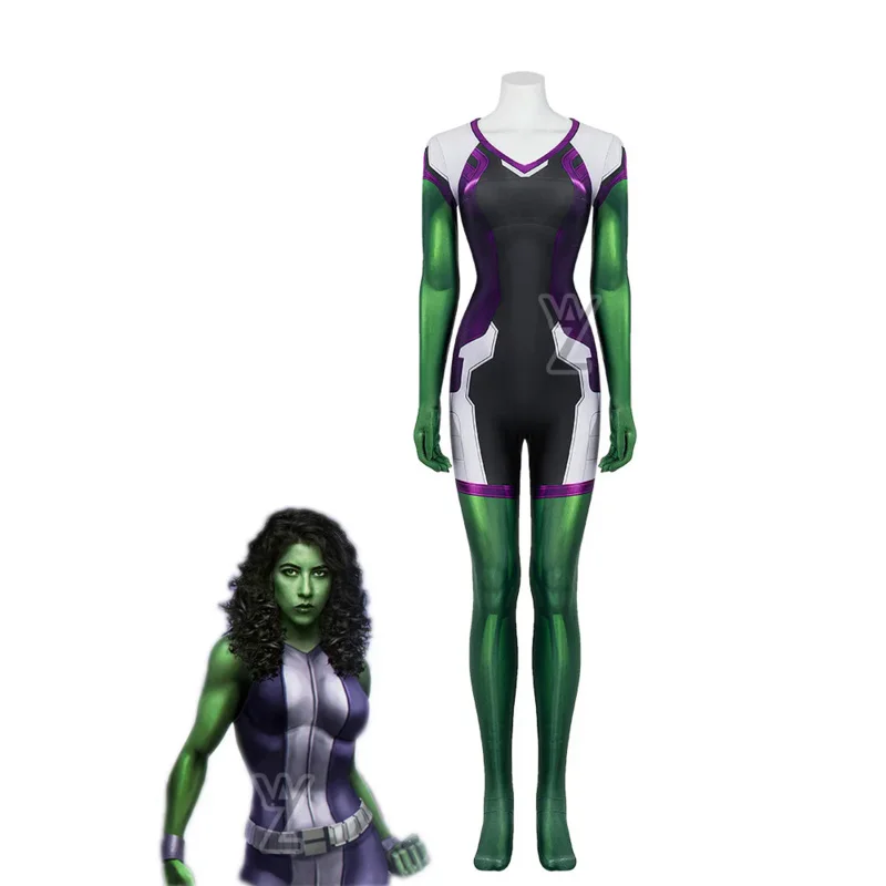 

Newest She Hulk Cosplay Costume Sexy Jumpsuits Jennifer Susan Walters Cosplay Women Halloween Costumes Elastic Bodysuit