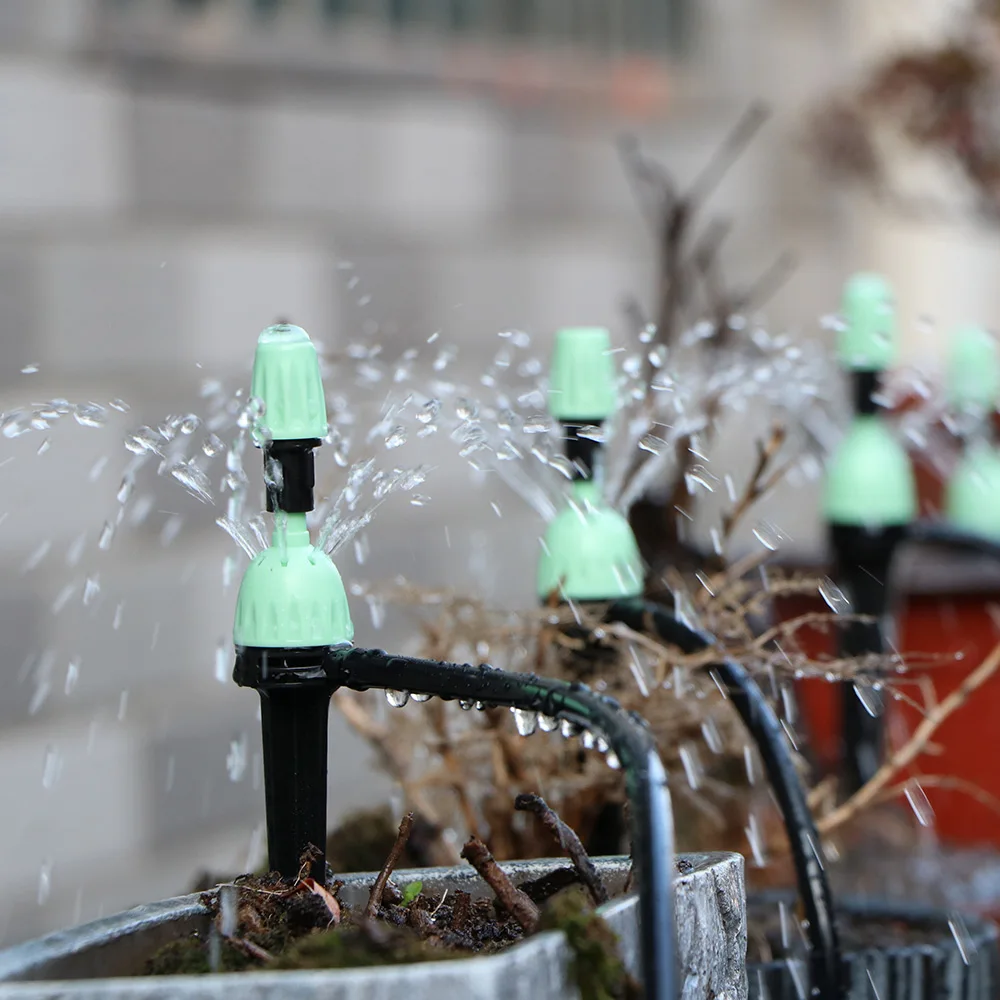 2-IN-1 Drop Mist Nozzles Adjustable Flow 1/4 4/7mm Barb Connectors Garden Irrigation Accessories