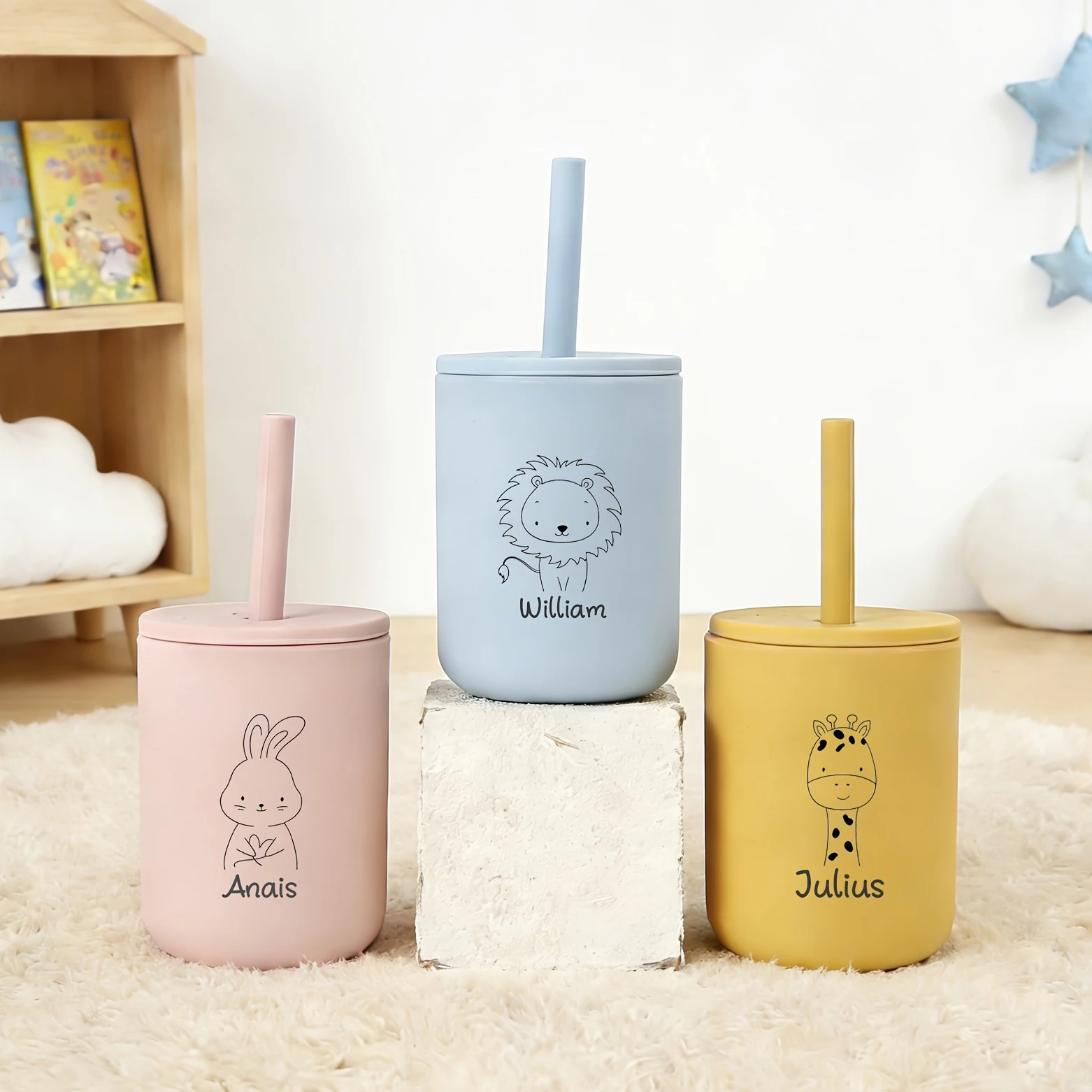 1pc 맞춤형 새겨진 실리콘 컵 7oz, 누출 방지 밀짚 텀블러, 맞춤형  훈련 컵, 베이비 샤워 생일 선물