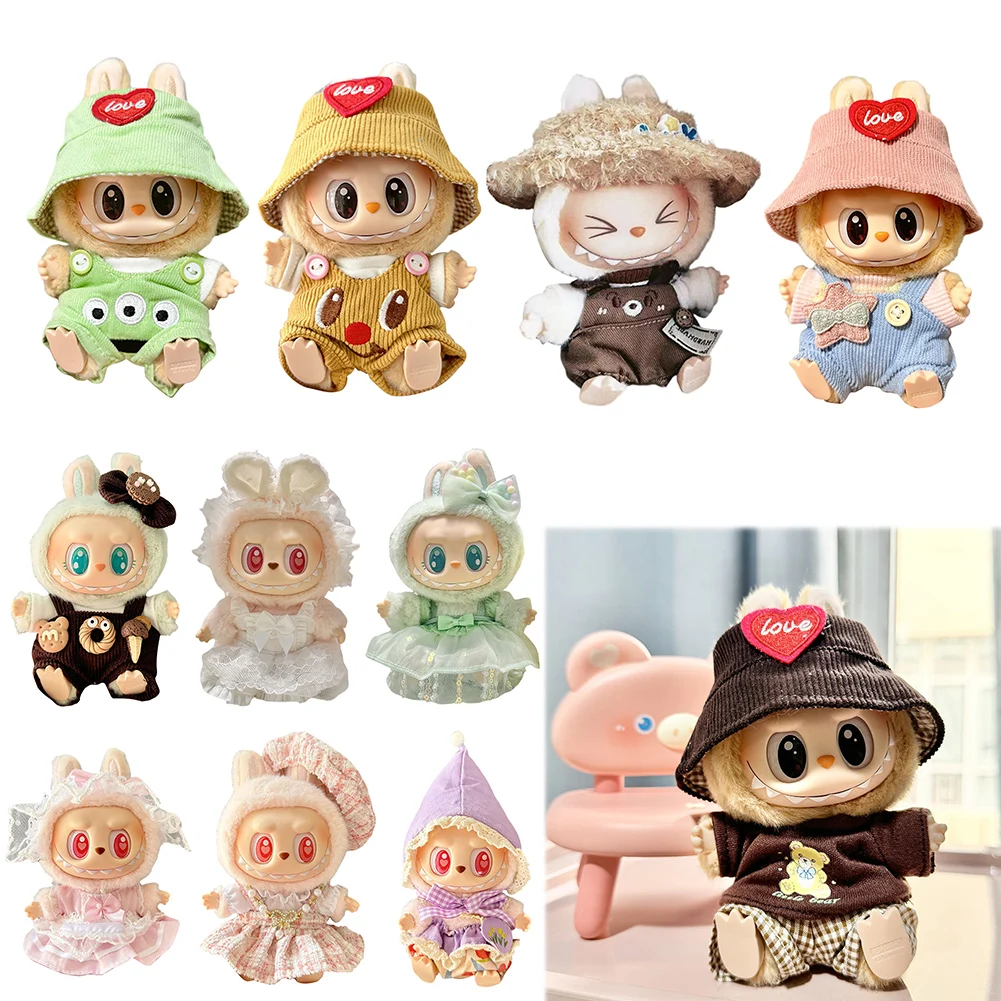 Kawaii Labubu doll clothes decorative plushies outfit DIY cartoon animal toy dress hat stuffed doll clothing decor