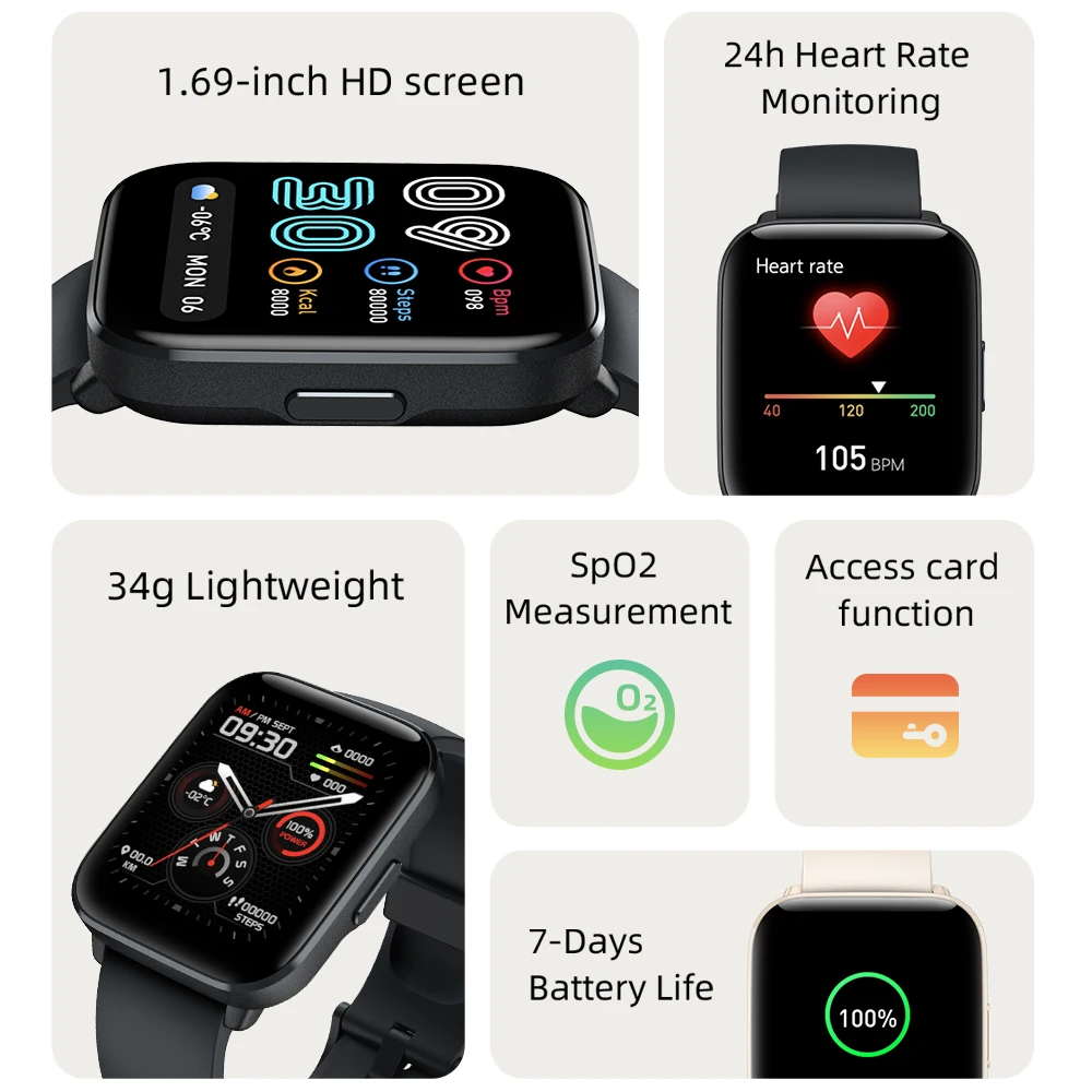 Smart Watch Mibro C2 Smartwatch Global Version 1.69 inch HD Screen 20 Sports Modes Heart Rate Monitor Waterproof For Men Women