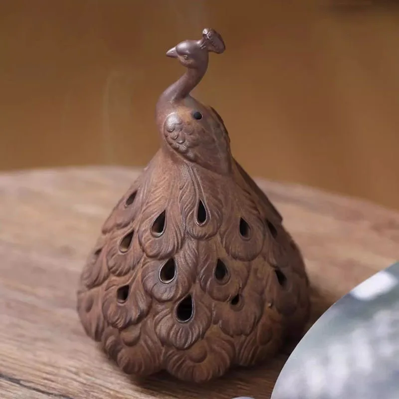 Chinese Ceramic Peacock Incense Burner, Fragrance Stove, Home Indoor Living Room, Tea Ceremony Craft, Retro Zen Decorations, 1Pc