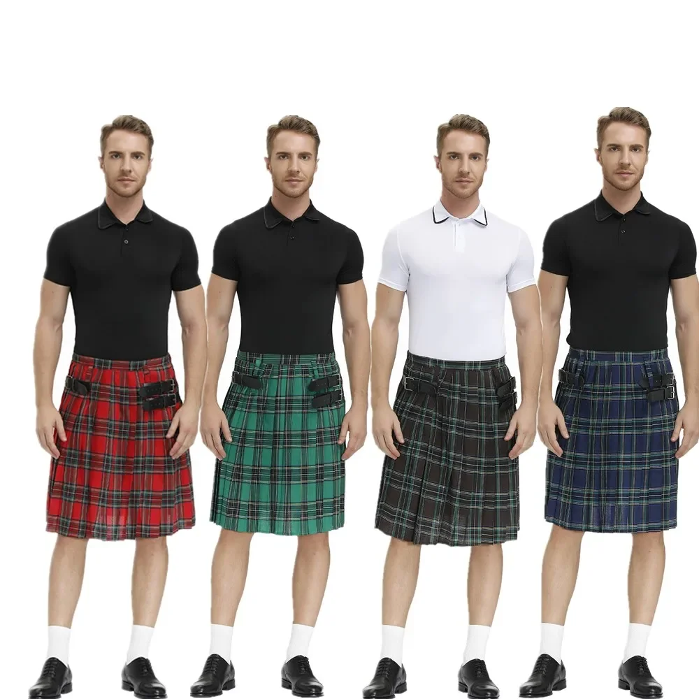 Gonna Scozzese Uomo Kilt Medievale A Pieghe - Stile Retrò Gotico, Tinta Unita, Con Tasche, Estiva