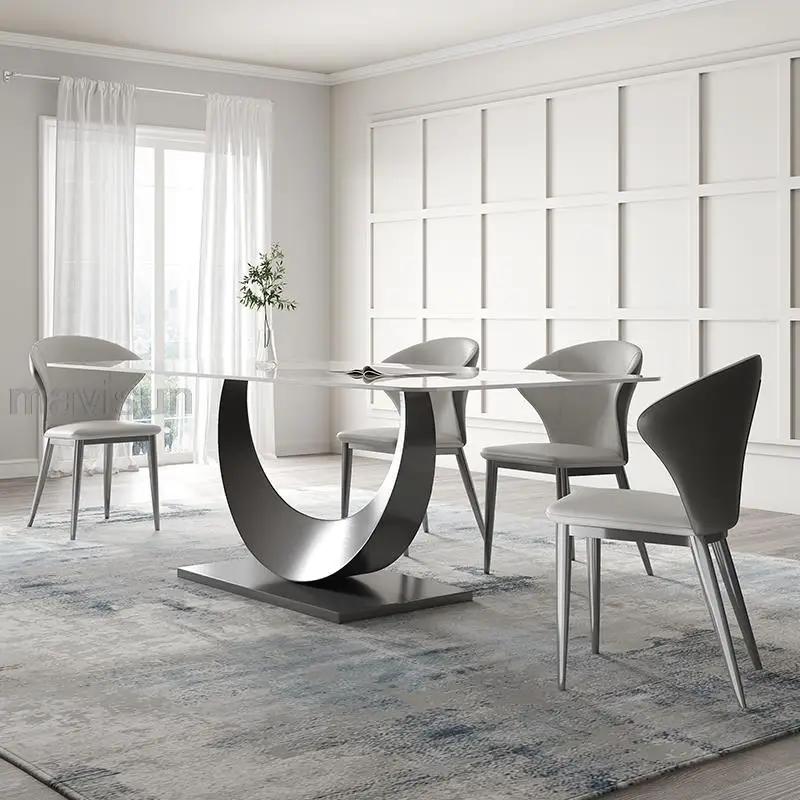 Dining Table Chair Combination Sintered Stone Dining Table Italian Minimalist Slate Dining Table Size Apartment Light Luxury Modern High-end Rectangular Creative Designer Kitchen Table