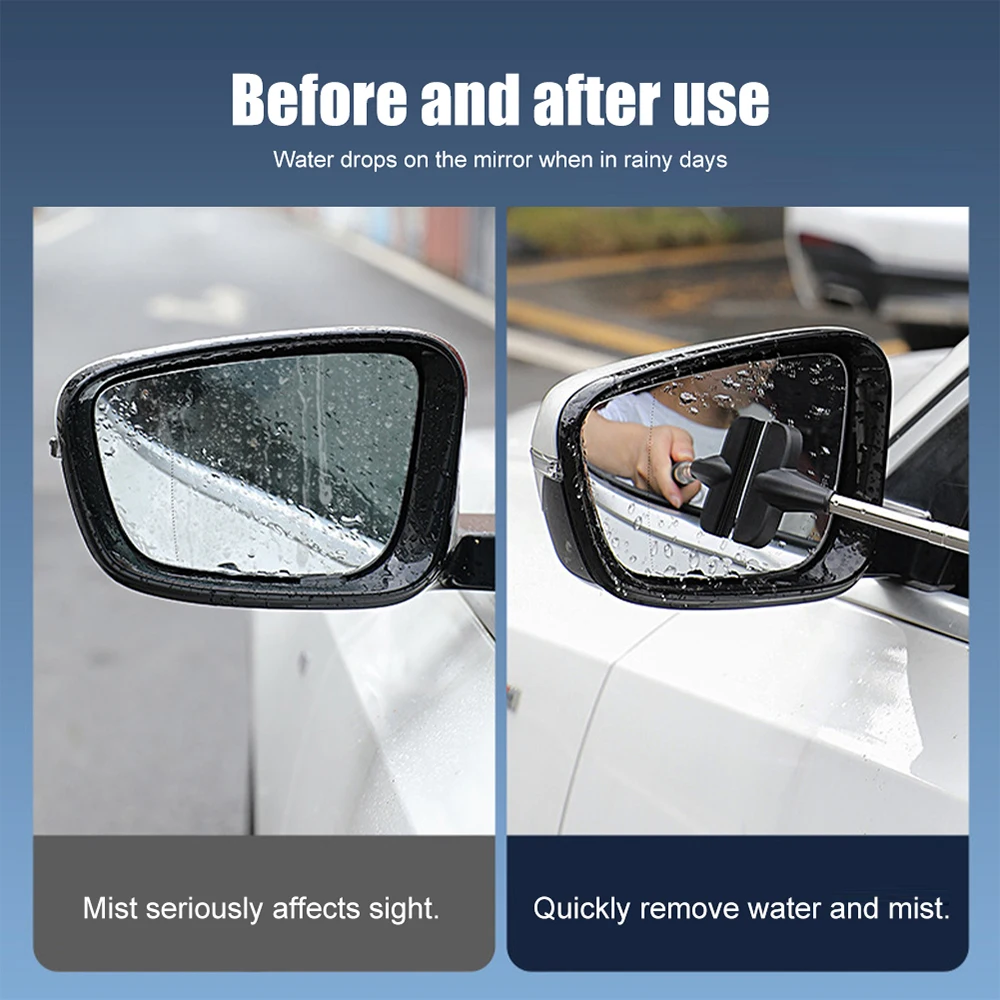 Car Rearview Mirror Wiper Telescopic Auto Mirror Squeegee Cleaner 98cm Long  Handle Car Cleaning Tool Mirror Glass Mist Cleaner - AliExpress