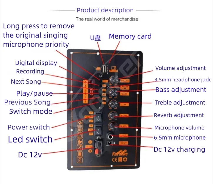 7.4V 12V Amplifier Board 40W Speaker Amplifier Support Bluetooth AUX Recording H