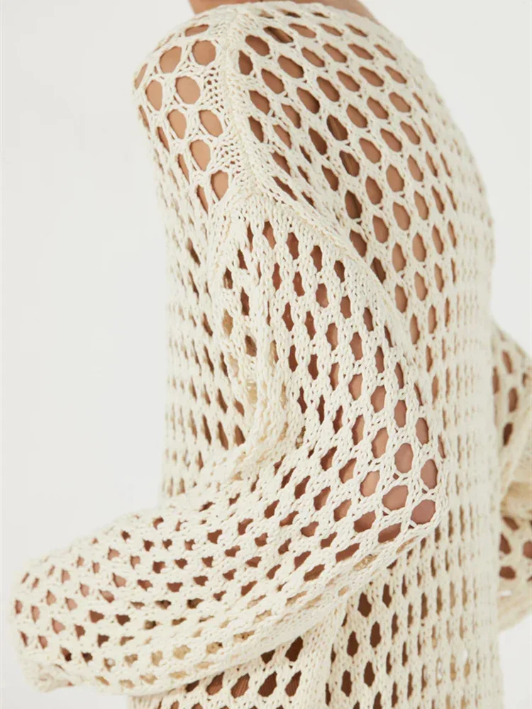 Sexy Hollow Out Knit Cover Up Dress For Women See-Through Loose Beach Holiday Mini Dress Summer Splice Knitwear Cover up