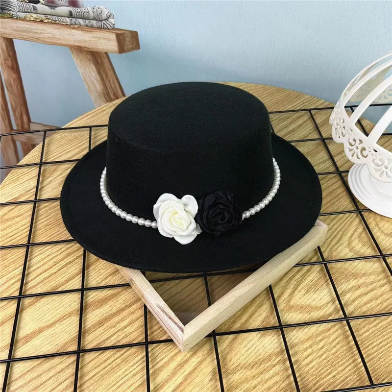Fashion Solid Color Classic Black Elastic Fedora Hat Ladies Wool Felt Jazz Hats Elegant Girls Women Wide Brim Panama Trilby Cap