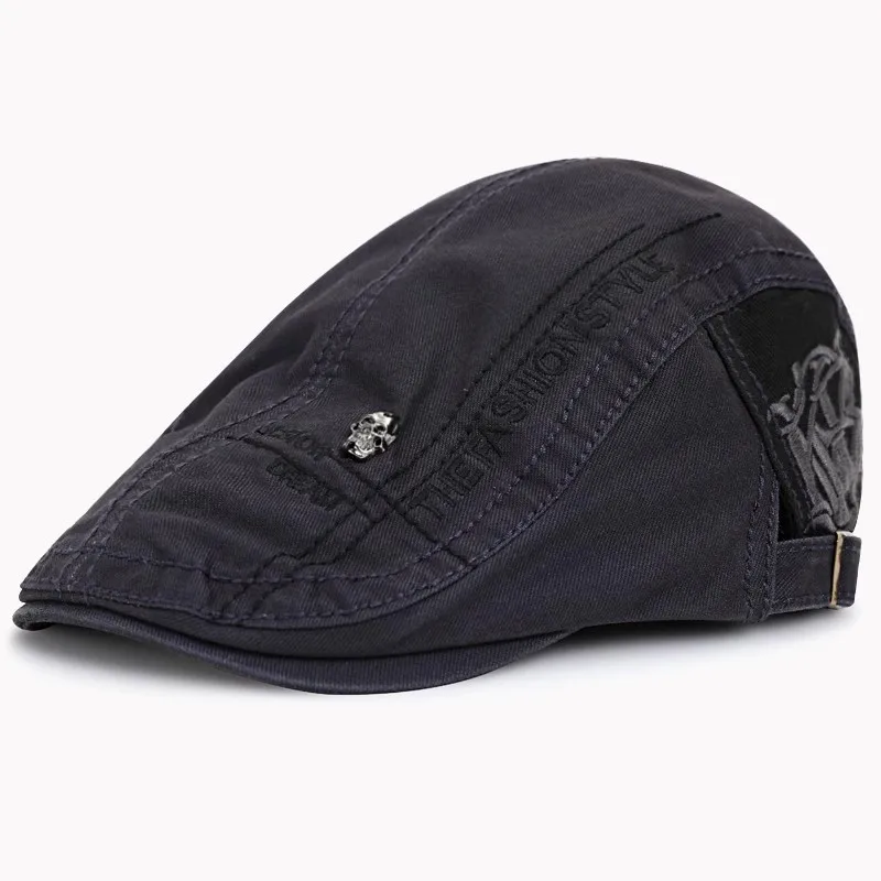 Newsboy Cap Newsboy Hat Beret Hat Woolen Beret British Retro Washed Cotton Newsboy Cap Skull Pattern Stylish Baseball Cap Unisex Soft-Top Four-Season Commuter Painter Beret