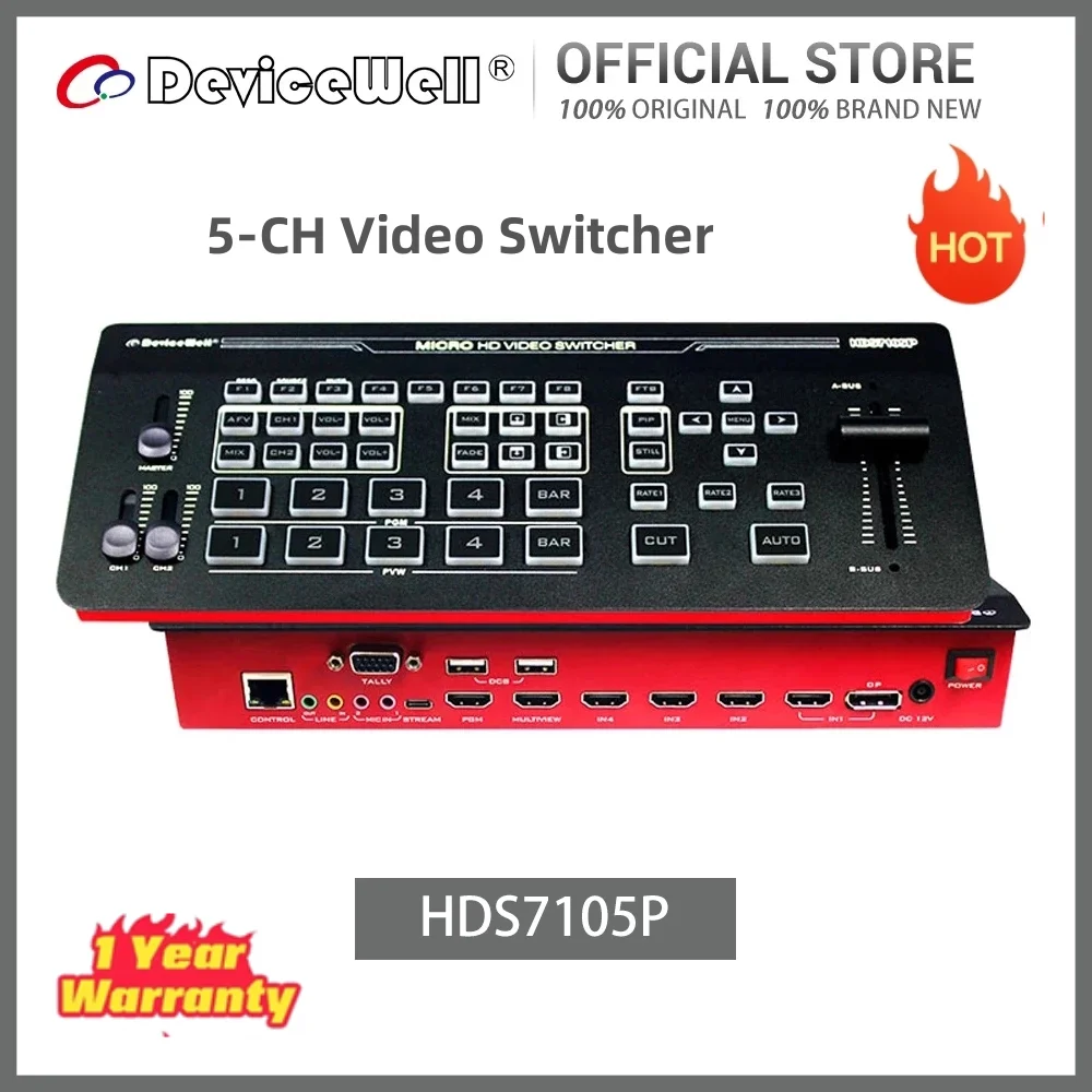 DeviceWell HDS7105P 5 CH Video Switcher 4*HDMI compatible 1*DP SWITCHER for Video Stream