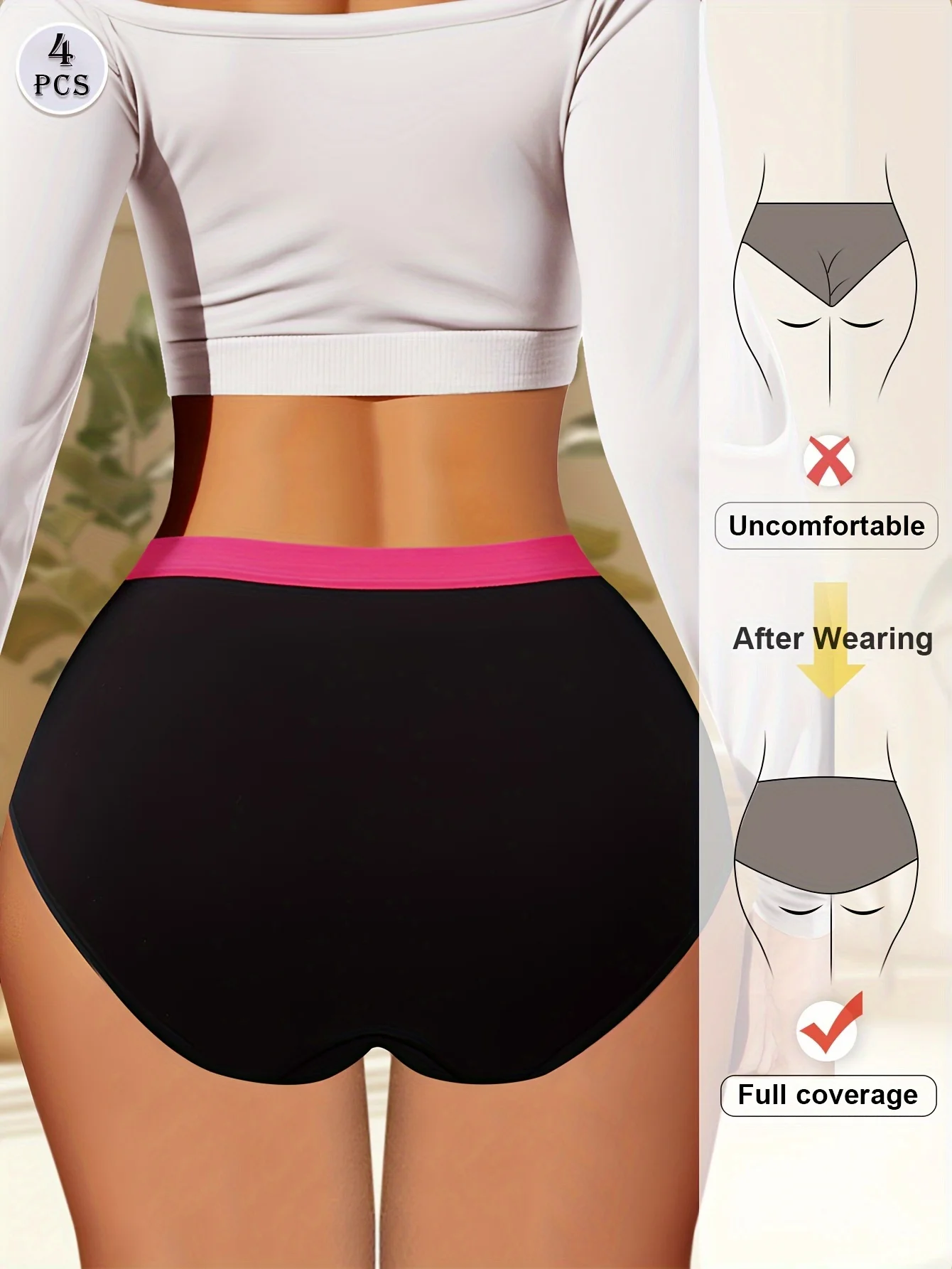 High Waisted Tummy Control Panties - 4pcs Breathable Cotton Triangle Underwear