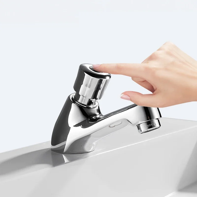 

Bathroom Washbasin Faucet Copper Touch Press Time Delay Faucets Auto Self Closing Single Cold Water Toilet Saving Water Tap