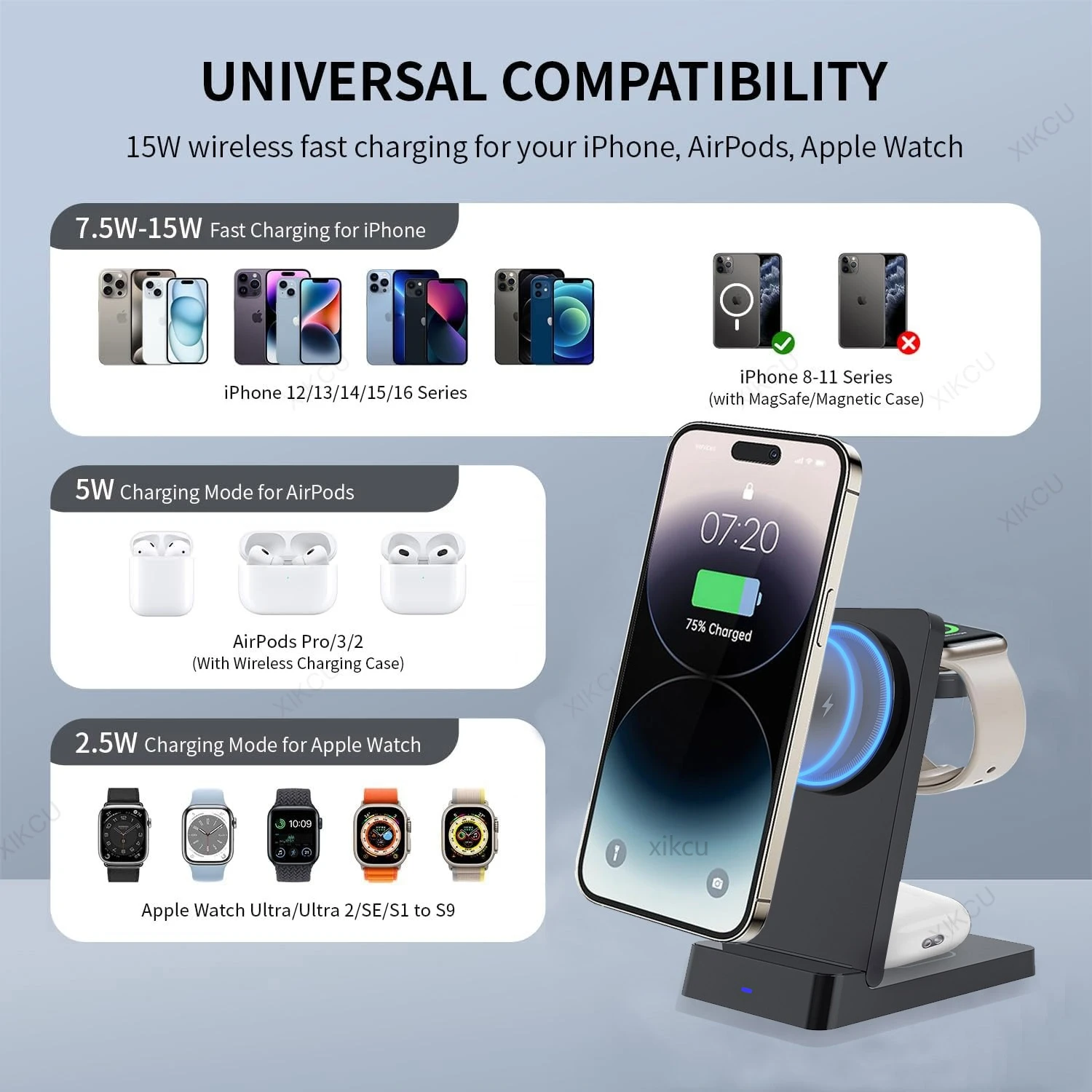 3 in 1 Magnetic Wireless Charger Foldable Phone Stand For Magsafe iPhone 17~12 Pro Max iWatch 11~2 SE Airpods Pro Fast Charging