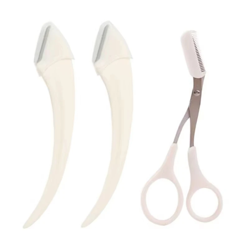 3Pcs Eyebrow Trimming Knife Eyebrow Face Razor Women Scissors Comb Brow Trimmer Scraper