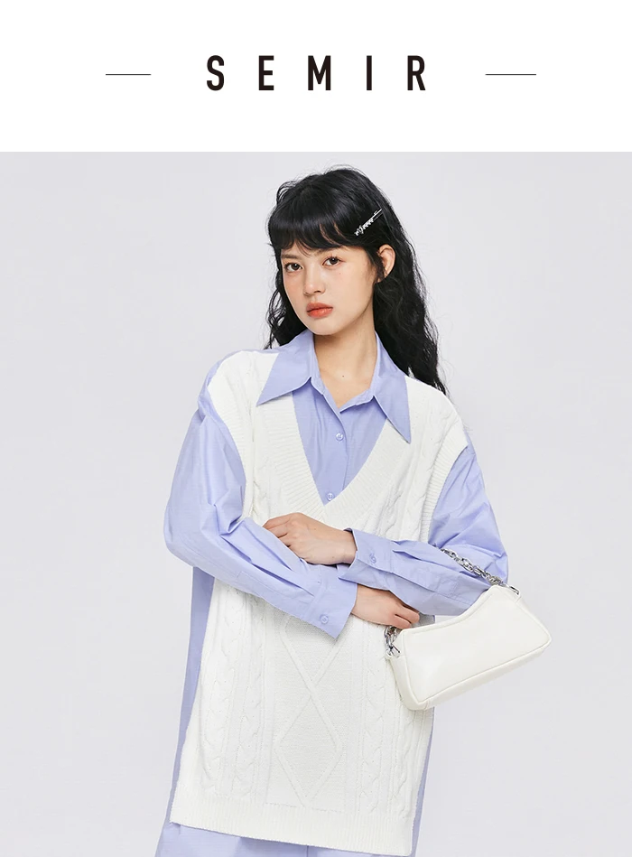 Dress Women Pointed Collar Stitching Fake Two-Piece Split Autumn New Oversize Literary Dress Gentle
