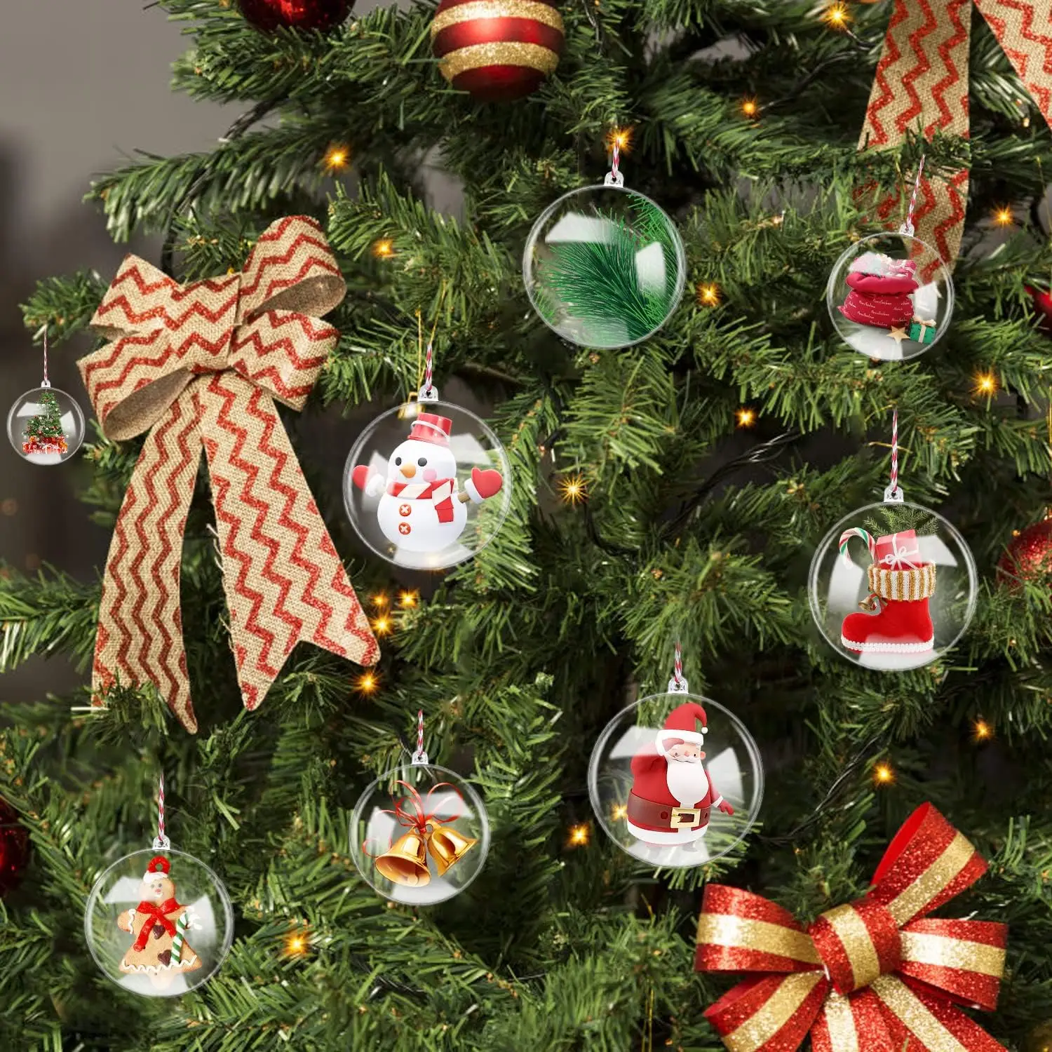 Description Picture 2 of item5/6/8/10cm Christmas Hollow Balls DIY Plastic Transparent Fillable Bauble Xmas Tree Hanging Ornaments Home Party Gifts Box Decor