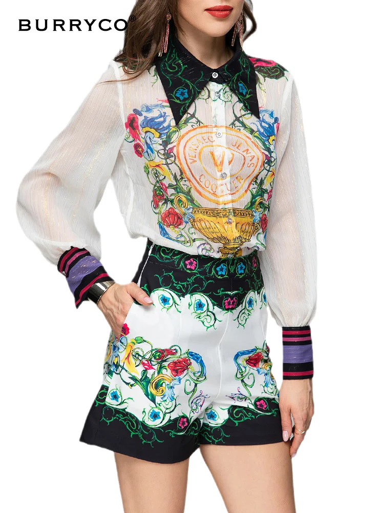 

BURRYCO Summer 2023 Set New Casual Style Heavy Duty Studded Polo Collar Long Sleeve Shirt Premium Two Piece Set